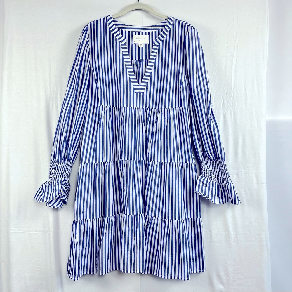 Pomander Place long sleeve white and blue dress xxxl